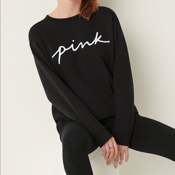 victoria secret PINK EVERYDAY LOUNGE CAMPUS CREW and legging black script XL - Picture 6 of 9